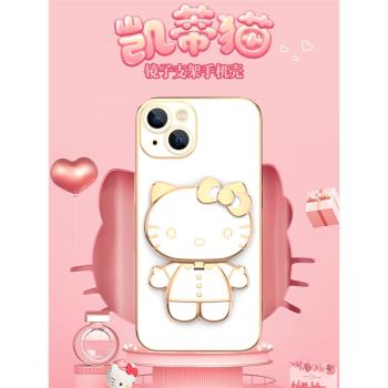 鋼琴白旋轉支架kt貓補妝鏡子適用蘋果16pro手機殼iPhone16promax高階感15promax電鍍14抖音網紅13卡通16pm女x