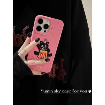 後勤高階&小眾刺繡貓咪狗狗新款個性適用於iphone16 pro max手機殼蘋果15/14/13/12矽膠防摔全包創意軟殼簡約