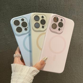 雲寅適用於蘋果16promax手機殼水晶鏡頭iphone14/15液態矽膠全包13帶鏡頭膜簡約12純色高階無線磁吸防摔男女