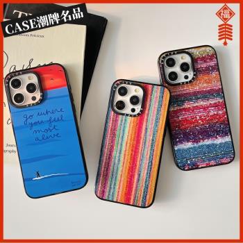 CASE彩色條紋適用iPhone16Promax蘋果15Pro手機殼12潮牌13Pro防摔套14個性15Promax創意16Pro女款Plus藝術11