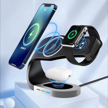 四合一磁吸無線充電器快充15w適用於MagSafe蘋果手錶apple watch支架無線充電通用