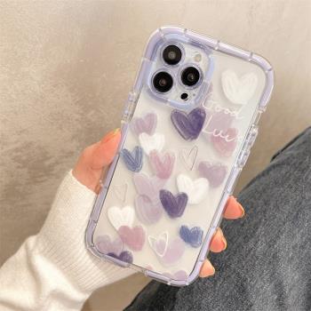 適用iphone15promax手機殼新女款透明蘋果13pro油畫愛心12粉色11pm紫色創意夜光14Pro Max高階感軟矽膠防摔套