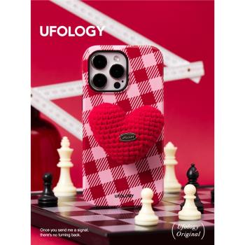 Ufology原創粉紅格紋適用iPhone14promax手機殼Ins風13蘋果12二合一菲林11新款高階xsmaxr小眾新年
