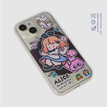 卡通簡筆畫愛麗絲夢遊仙境原創手機殼女適用學生iPhone蘋果15promax軟13plus個性16保護12mini透明X可愛14pro