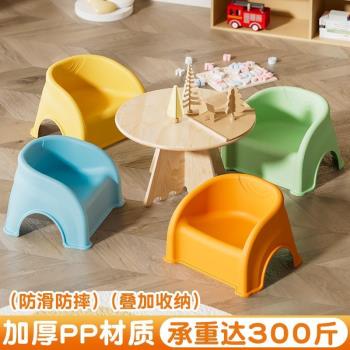 兒童小凳子塑膠加厚防滑幼兒園卡通靠背椅寶寶餐椅家用可疊放收納