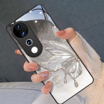 水墨仙仙蝶適用vivos19手機殼s19pro新款s18網紅s18pro高階感vivo爆款個性氣質女神時尚潮流玻璃全包薄保護套