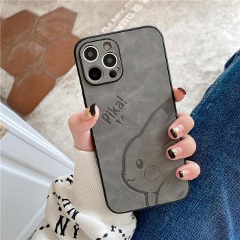 適用卡通皮卡丘iphone16promax手機殼耐臟蘋果15pro翻毛皮ip14plus網紅灰保護套12pm軟矽膠可愛13新款全包7/8