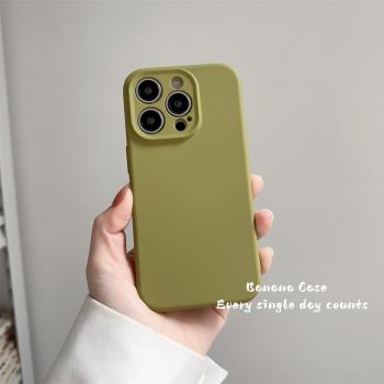 高階感ins小眾橄欖綠矽膠殼適用iPhone14promax手機殼15pro蘋果13簡約16promax新款防摔11全包12/14pro保護套