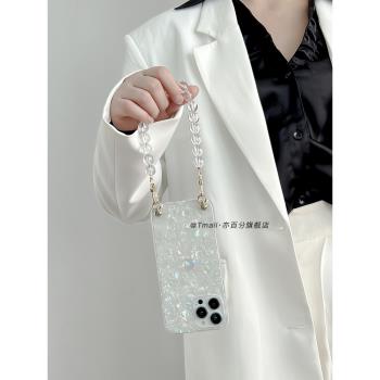 高階感貝殼紋適用蘋果14promax手機殼女款全包可愛新款iphone13pro時尚16斜挎15pro帶掛繩矽膠防摔16pro max