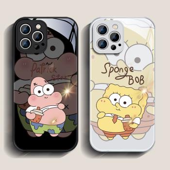 適用iphone16promax手機殼新款可愛卡通海綿寶寶蘋果15pro高階感情侶13p全包防摔12派大星11男女14plus保護套