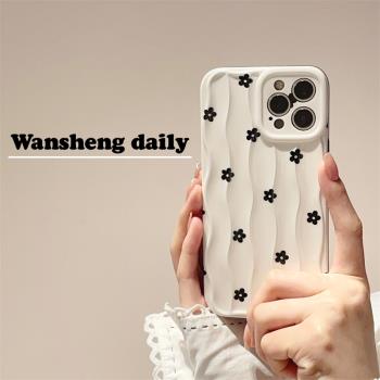 玩勝 小眾ins簡約風油畫黑色花朵iphone15promax蘋果14手機殼11新款15pro女12網紅13pm全包矽膠創意防摔軟殼