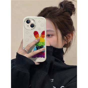 彩虹兔適用蘋果14promax手機殼新款iPhone13pro max皮質iPhone12/11防摔矽膠軟套爆款15pro女全包高級16plus