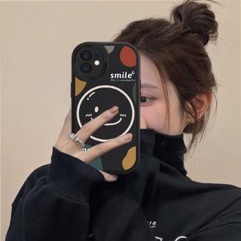 小羊皮莫蘭迪笑臉適用蘋果13promax手機殼新款iphone14套16pro全包防摔15promax情侶矽膠女網紅11高階感軟12