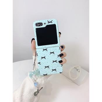 黑蝴蝶結適用三星zflip5手機殼zflip6折疊屏4代W24大視窗全包防摔女新款超薄日韓風高階感韓國菲林保護套硬殼