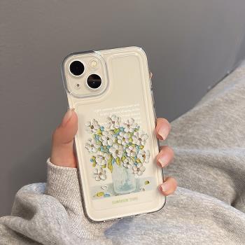 ivan適用iPhone16ProMax手機殼蘋果14透明13軟矽膠12春季新款16全包x網紅女pro高階感max文藝油畫花ins冷淡風