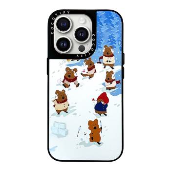 CASE聯名鏡面聖誕雪地柿子熊15適用Phone14ProMax蘋果13Pro網紅可愛12防摔phone15pro新款手機殼