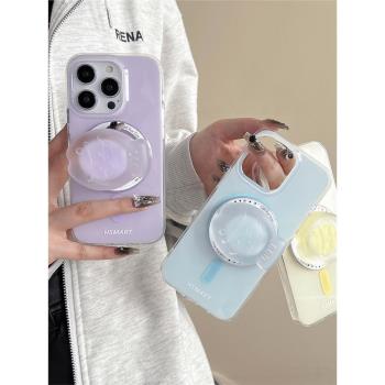 ins純色簡約磁吸手機殼適用蘋果16promax糖心鯛魚燒氣囊支架iPhone15可磁吸充電13可愛卡通12防摔女款保護套
