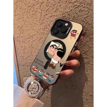 爆款潮牌蠟筆小新適用16蘋果15手機殼新款磁吸充電iPhone14promax新品外殼magsafe15pro保護套情侶plus男13女