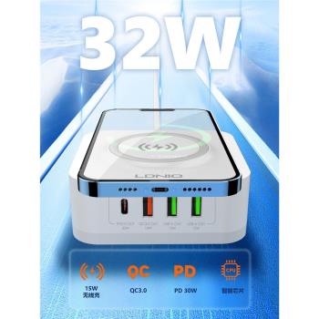 多口USB插頭桌面無線充電器智慧五合一多功能手機平板通用PD30W+QC3.0超級快充適用於蘋果12/13/14/15充電頭