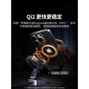 綠聯Qi2無線充電器折疊支架適用蘋果16iPhone15pro手機耳機手錶三合一拓展二合一25W快充底座便攜MagSafe磁吸
