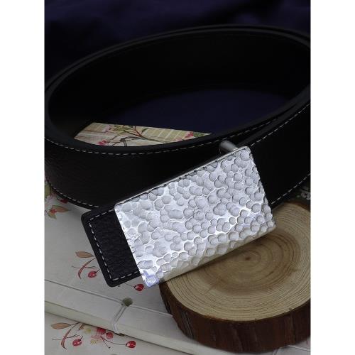 S999足銀扣頭方形捶打紋皮腰帶銀扣男士商務休閑掛鉤純銀皮帶扣男