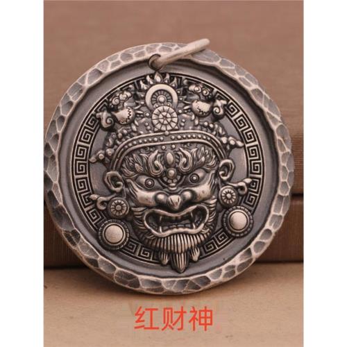 足銀9999吉言紅財神白財神綠財神實心純銀復古銀吊墜飾品工廠直銷