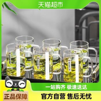 青蘋果耐熱玻璃水杯圍爐煮茶杯270ml*6只帶把杯子辦公家用