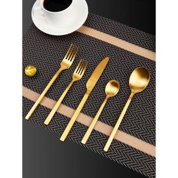 歐式西餐餐具刀叉牛排專用主餐刀高檔不銹鋼勺金色咖啡勺茶匙商用