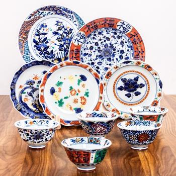 日本進口藍凜堂家用陶瓷餐具菜盤花卉湯盤餐碟飯碗禮盒裝古伊萬裡