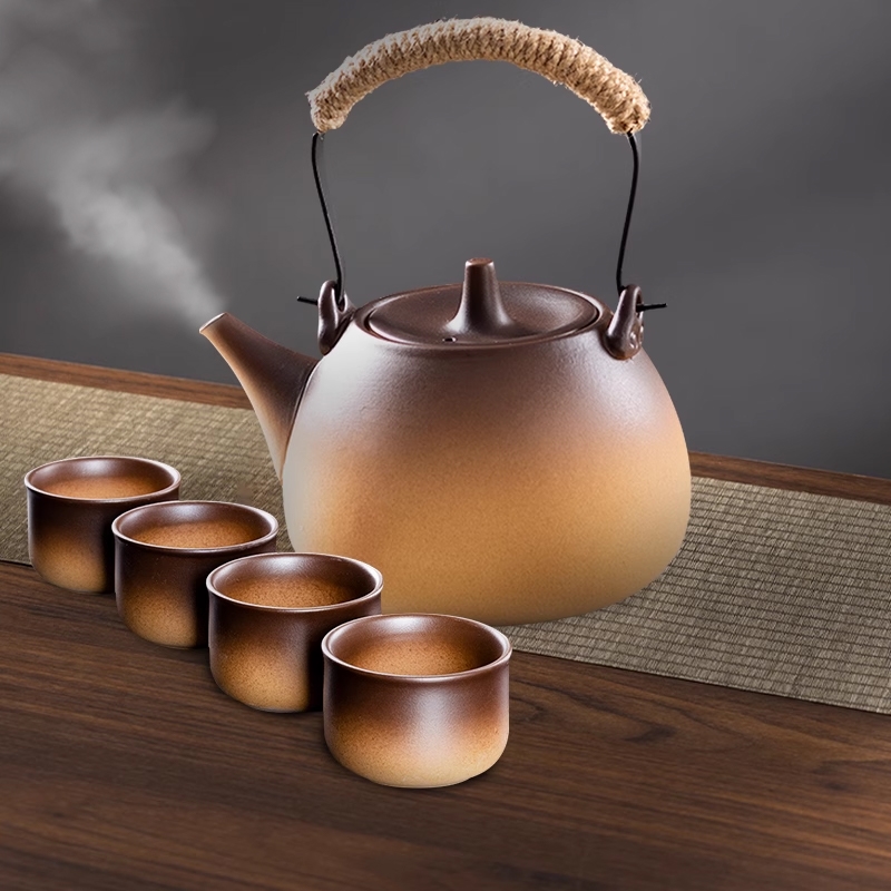 容山堂粗陶燒水壺陶瓷茶壺泡茶家用提梁壺煮茶壺煮水壺電陶爐|茶壺