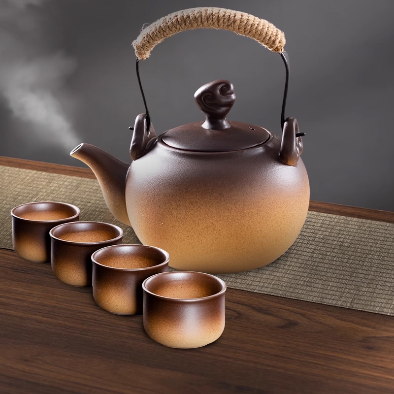 容山堂粗陶燒水壺陶瓷茶壺泡茶家用提梁壺煮茶壺煮水壺電陶爐|茶壺