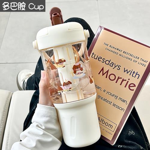夏日多巴胺水杯女生高顏值大容量吸管杯雙飲便攜學生隨行杯帶茶漏
