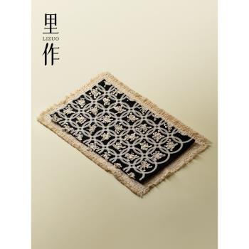 裡作日式棉麻茶席創意流蘇幹泡席刺子繡手工桌布桌旗薴麻隔熱桌墊