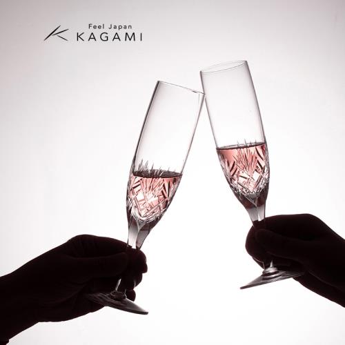 日本KAGAMI手工江戶切子幸福香檳杯水晶玻璃酒杯高腳對杯結婚禮物