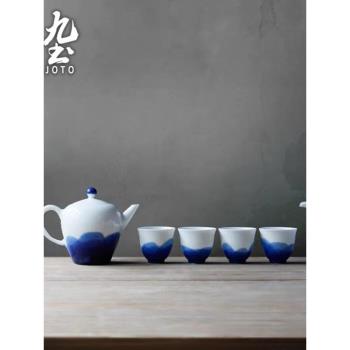 九土青花手工陶瓷茶具禪意山水畫茶壺茶杯子公道杯景德鎮功夫茶杯
