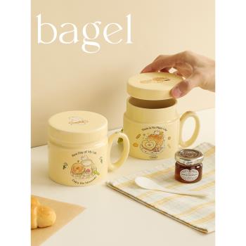 藍蓮花杯子馬克杯帶蓋辦公室陶瓷杯有蓋水杯茶杯泡茶咖啡杯女家用