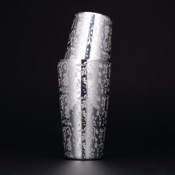 不銹鋼調酒器波士頓刻花搖酒壺雪克杯調酒壺雪克壺花式調酒shaker