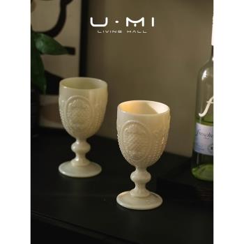 U Mi LIVING·執顏|酒具法式中古仿玉石玻璃高腳杯浮雕葡萄紅酒杯
