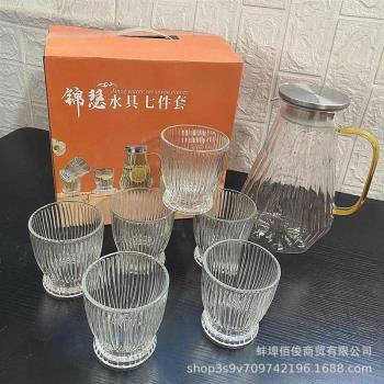 錦瑟透明水具七件套高鵬矽耐熱玻璃家用喝水杯冷水壺套裝活動新品
