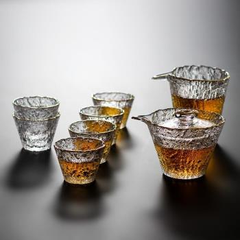 日式玻璃茶具套裝金邊耐熱品茗杯加厚公道杯蓋碗家用冰露功夫茶器
