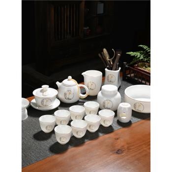 羊脂玉白瓷功夫茶具套裝2025新款家用陶瓷茶壺茶杯客廳辦公室會客