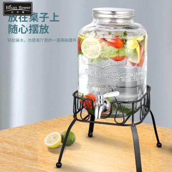 大容量冰箱冷水壺玻璃耐高溫果汁罐帶龍頭加厚密封罐夏季水果茶壺