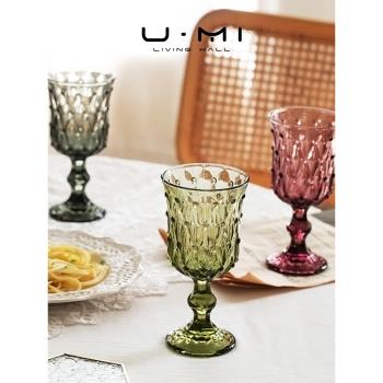 U Mi LIVING·格珠 | 酒具中古風歐式復古浮雕高腳杯玻璃葡萄酒杯