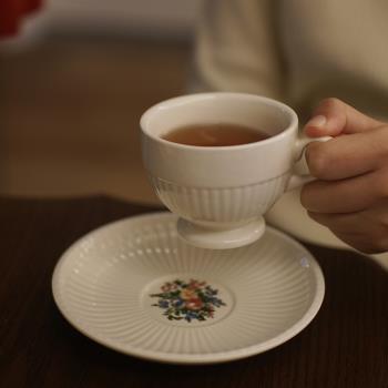 陽光如常。出口英國咖啡杯碟中古風格杯象牙白釉下彩下午茶紅茶杯
