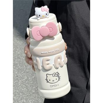 吸管保溫杯Kitty女生2025新款可愛316L不銹鋼高顏值便攜雙飲水杯