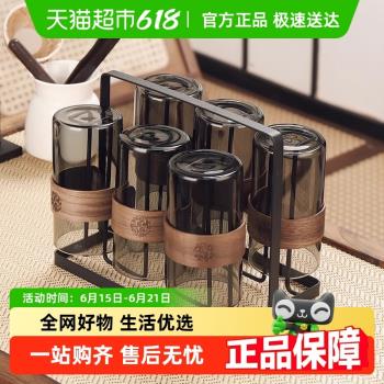 格娜斯中式玻璃杯家用耐高溫茶杯水杯套裝防燙喝水杯子杯架茶具