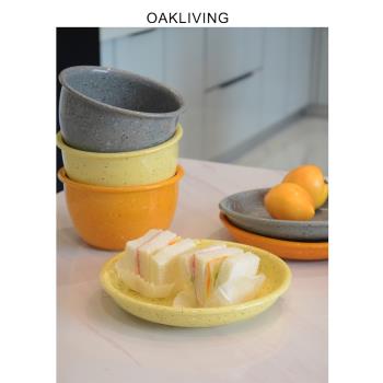 oakliving復古ins潑墨墨點陶瓷麥片碗早餐盤家用餐具韓式釉下彩
