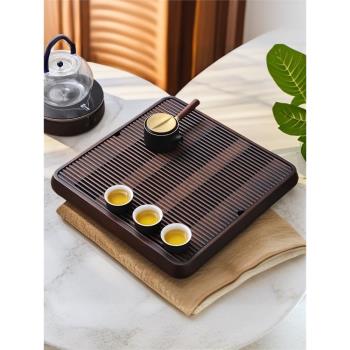 竹製胡桃色序言儲排兩用茶盤家用簡約正方形幹泡茶臺茶海茶具配件
