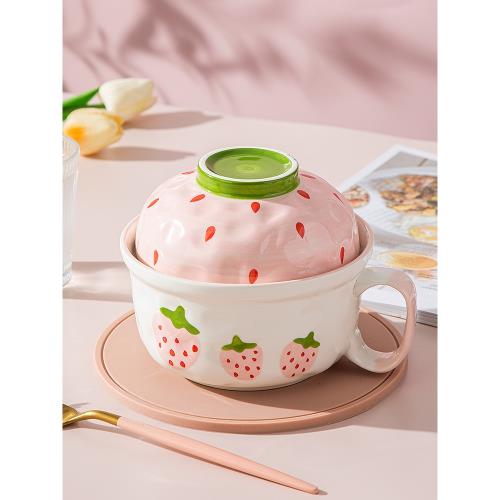 多功能泡面碗帶蓋帶手柄學生宿舍陶瓷方便面碗食堂飯碗大容量湯碗