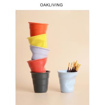 oakliving北歐創意彩色陶瓷褶皺杯咖啡杯牛奶杯馬克杯早餐杯高階